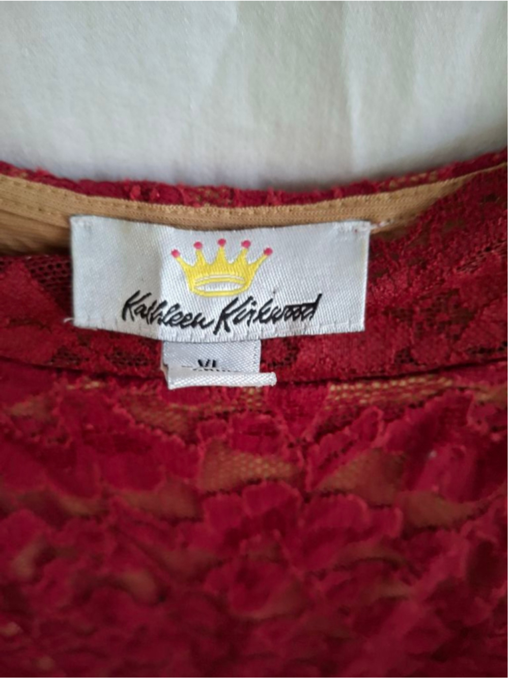 Kathleen Kirkwood Red Beige Lace Tank Top XL fancy quiet luxury vamp - Picture 5 of 5